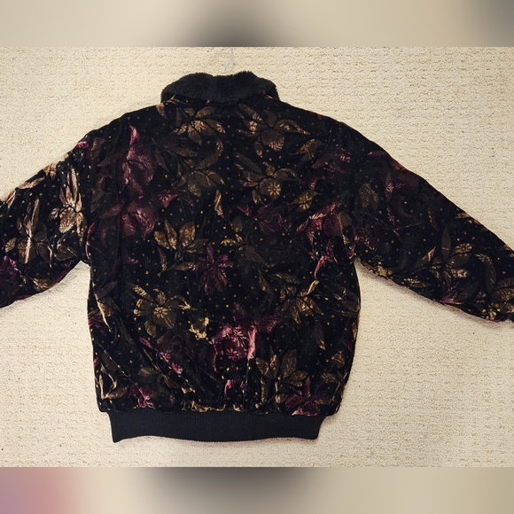 Vintage Velour Velvet Faux Fur Bomber Jacket - Picture 13 of 15